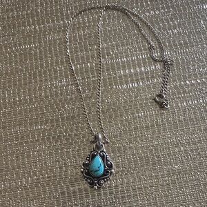 Vintage-Inspired Silver Necklace with Sterling Silver Turquoise Pendant